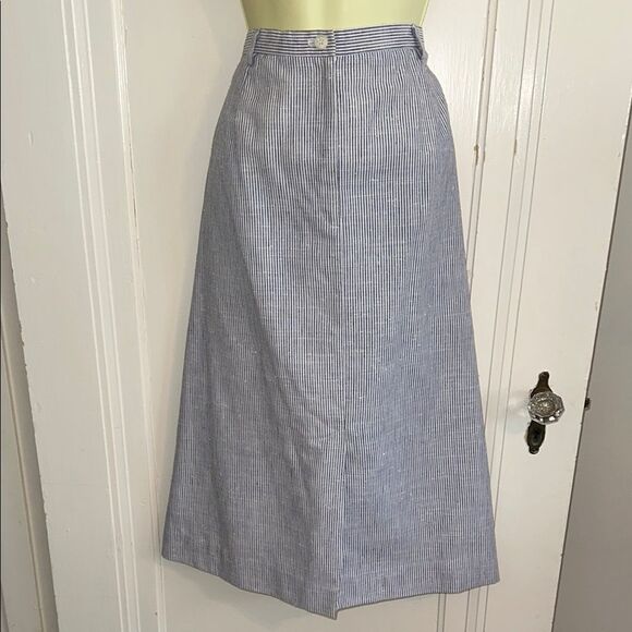Vintage 80s Gordon of Philadelphia Blue & White Striped A Line Skirt - Picture 1 of 7